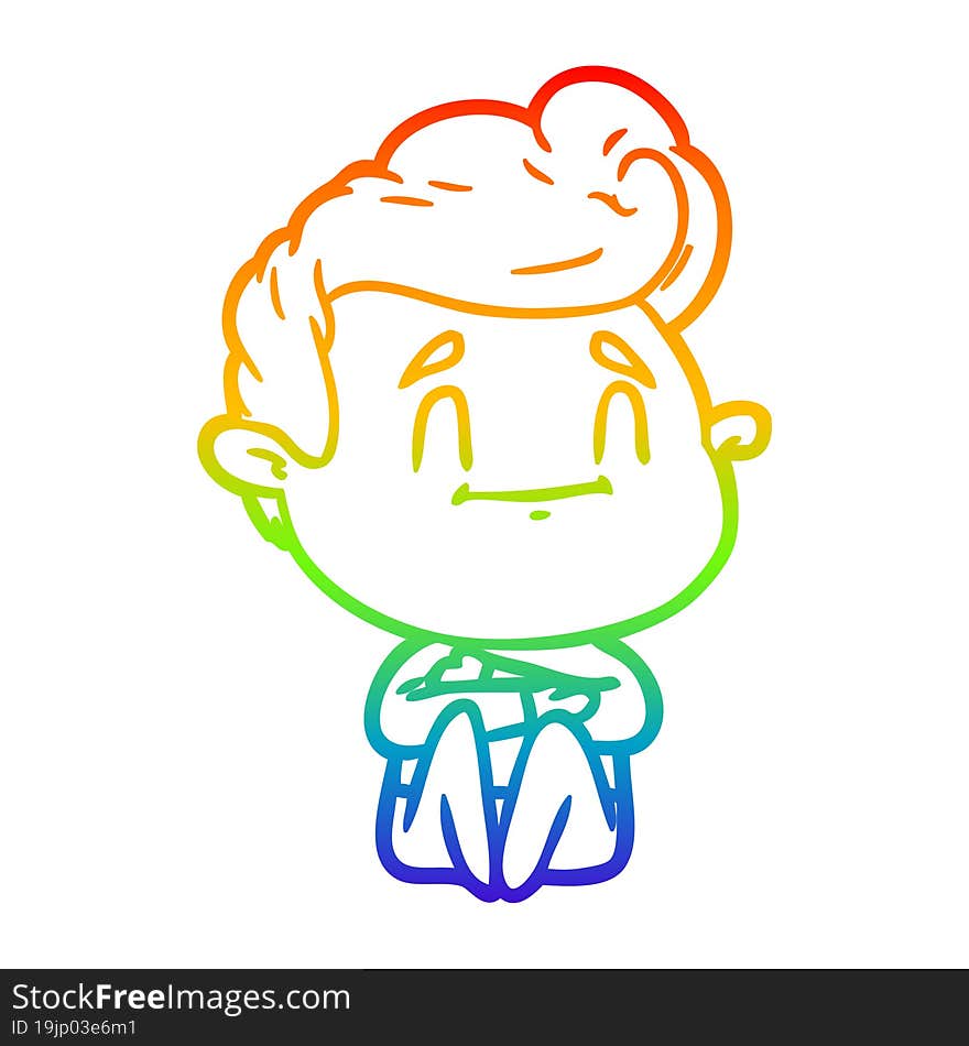 rainbow gradient line drawing happy cartoon man sitting