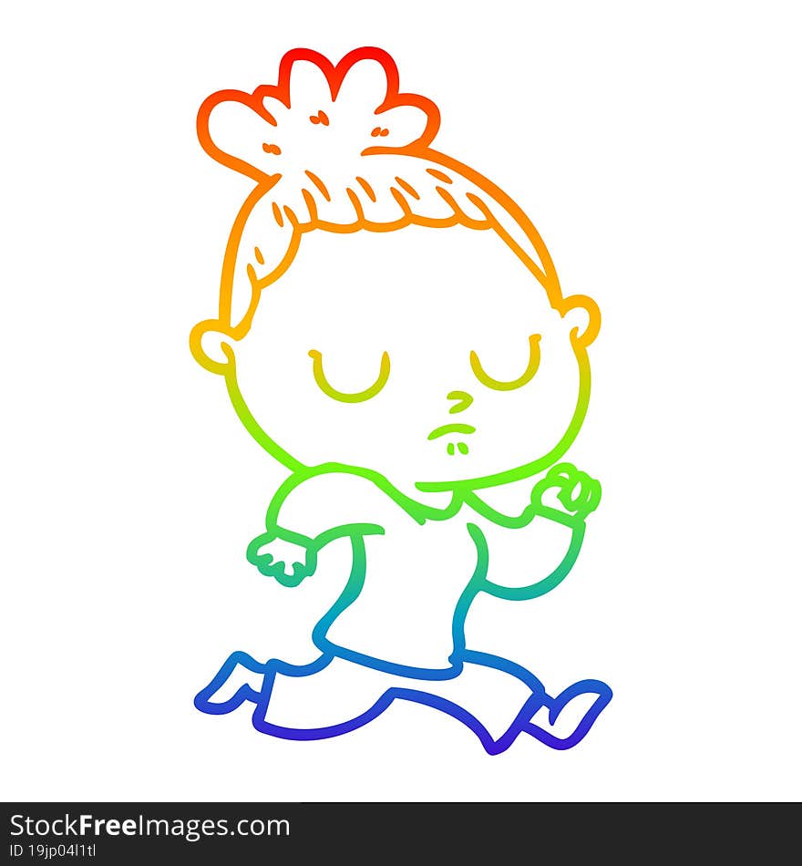 rainbow gradient line drawing of a cartoon calm woman