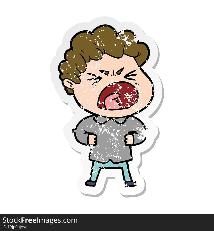 distressed sticker of a cartoon furious man