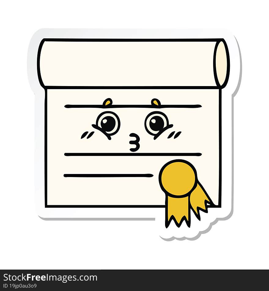 Sticker Of A Cute Cartoon Certificate