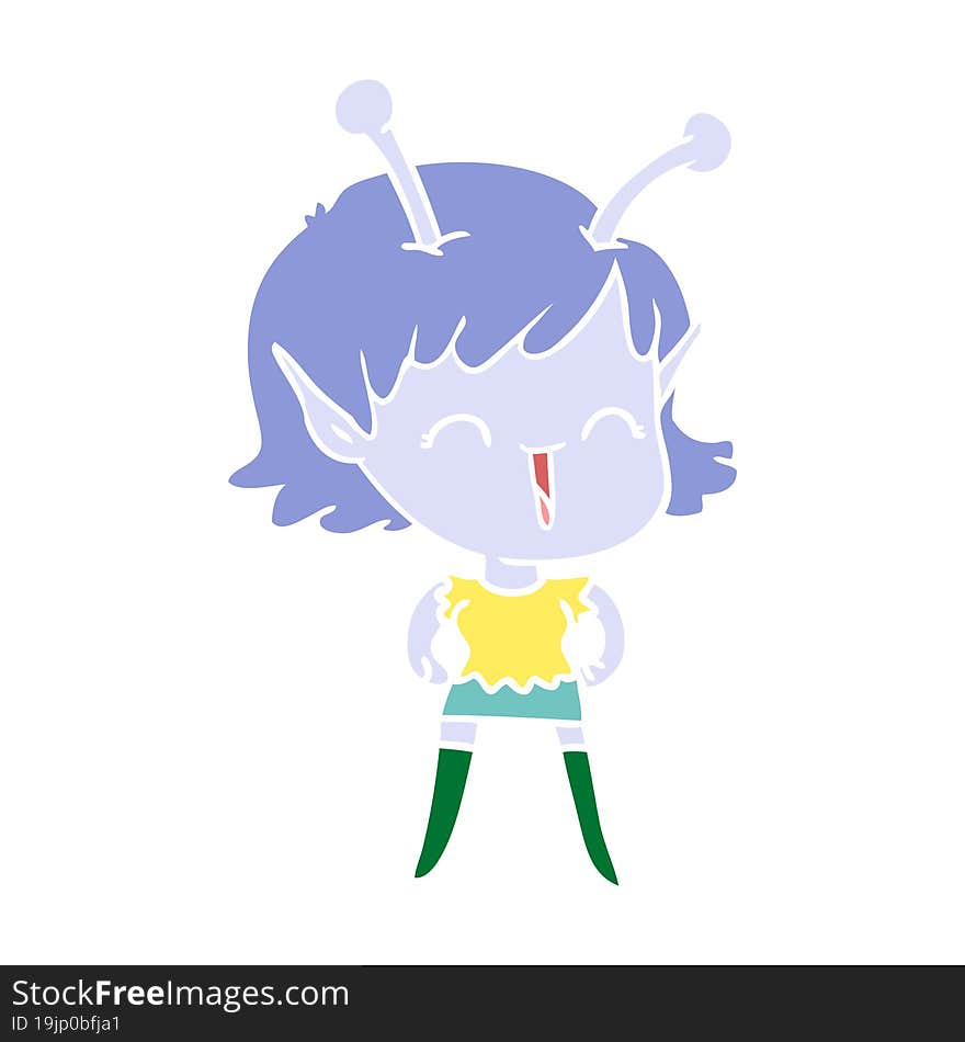 flat color style cartoon alien girl laughing