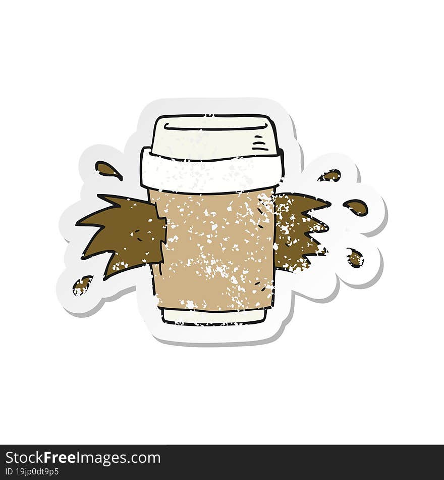 Retro Distressed Sticker Of A Cartoon Exploding Coffee Cup