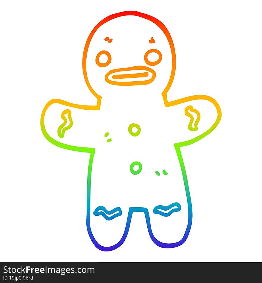 rainbow gradient line drawing cartoon gingerbread man