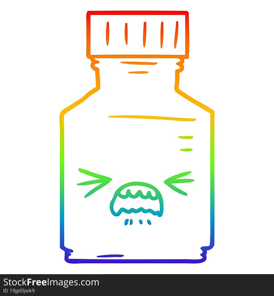 rainbow gradient line drawing of a cartoon pill jar