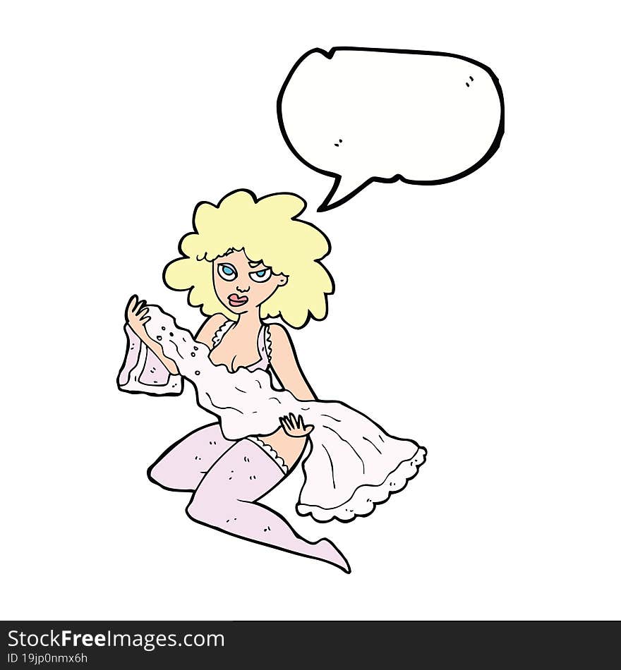 cartoon woman changing with speech bubble