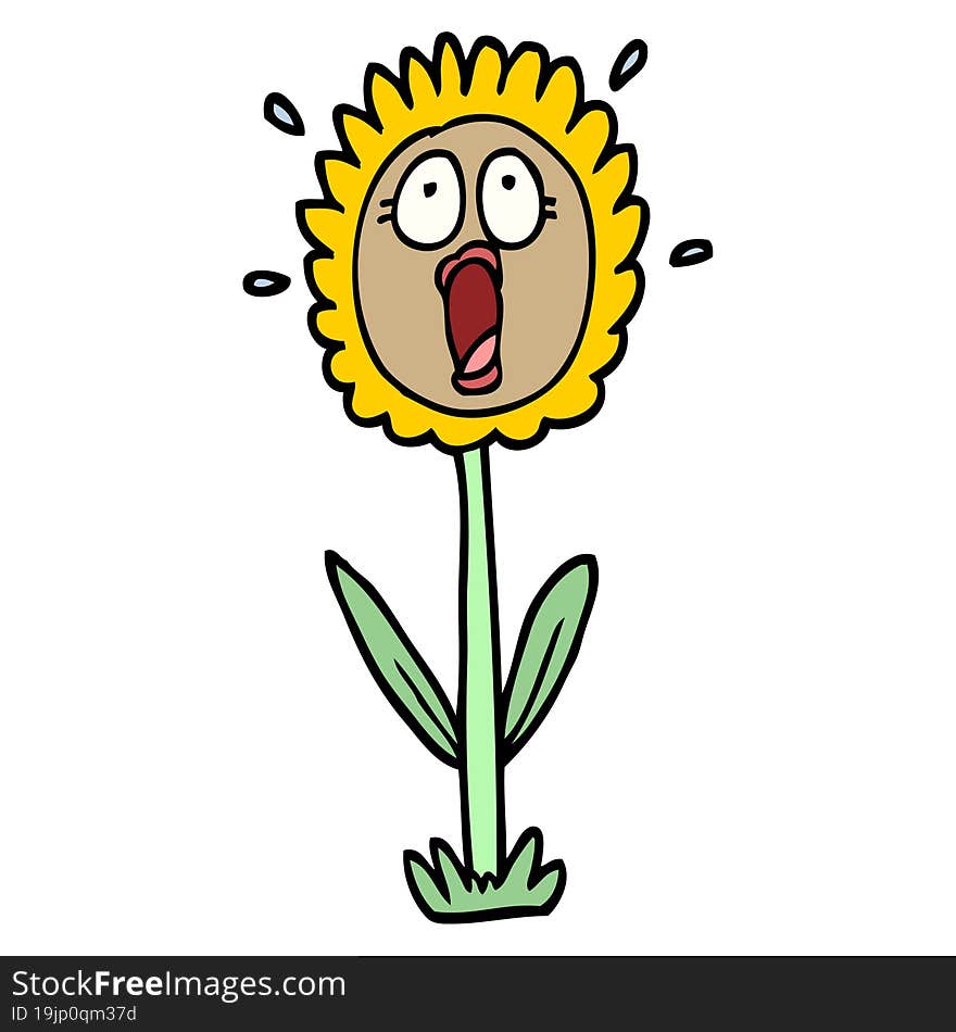 Hand Drawn Doodle Style Cartoon Shocked Sunflower