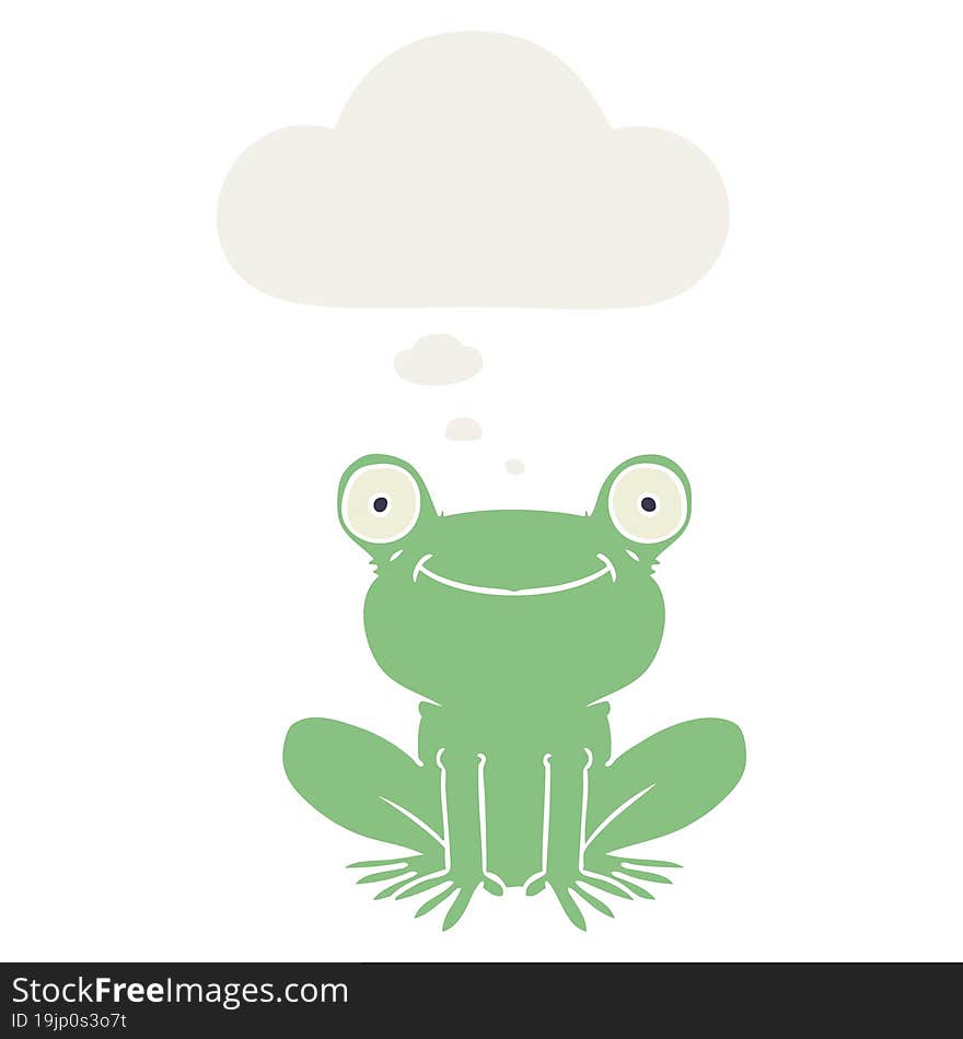 cartoon frog with thought bubble in retro style