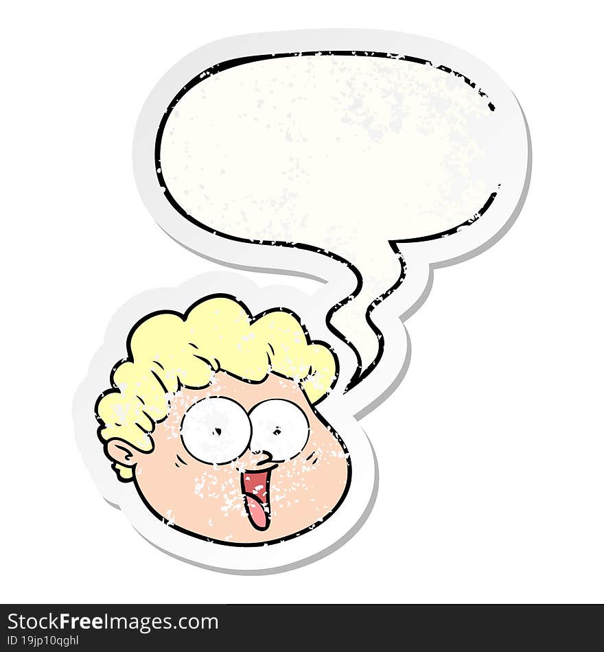 Cartoon Male Face And Speech Bubble Distressed Sticker