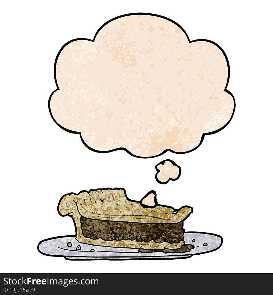 Cartoon Meat Pie And Thought Bubble In Grunge Texture Pattern Style