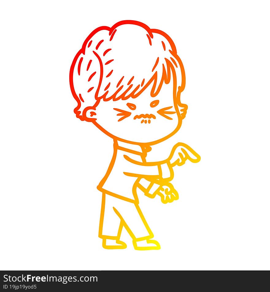 warm gradient line drawing cartoon frustrated woman