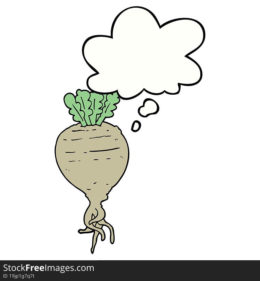 cartoon root vegetable with thought bubble. cartoon root vegetable with thought bubble