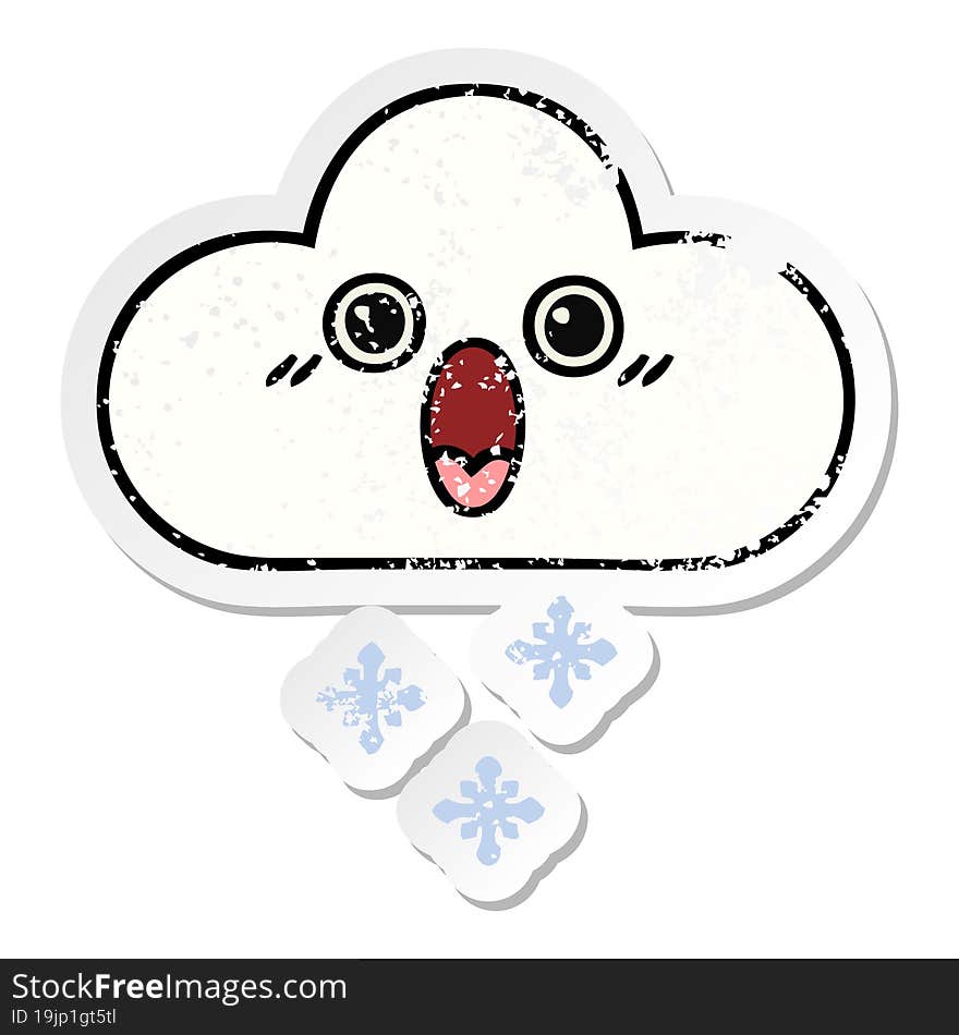 distressed sticker of a cute cartoon snow cloud