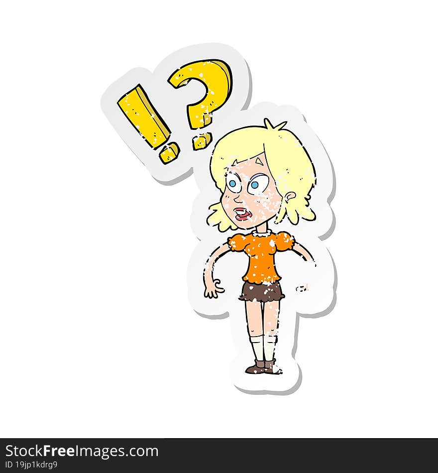 Retro Distressed Sticker Of A Cartoon Shocked Woman