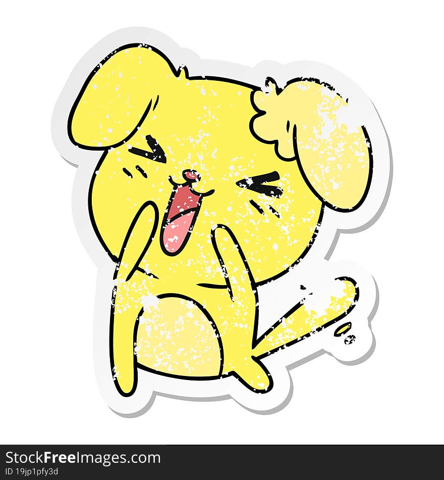 freehand drawn distressed sticker cartoon of cute kawaii dog