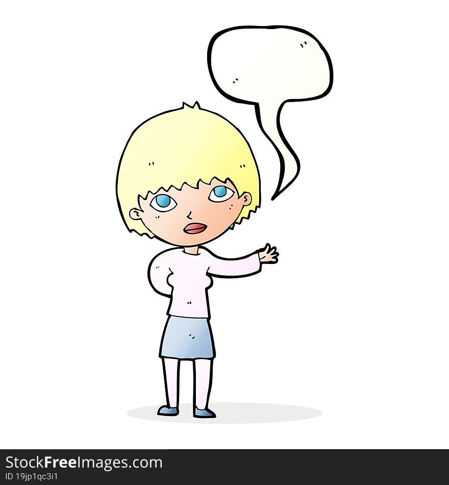 cartoon woman explaining with speech bubble