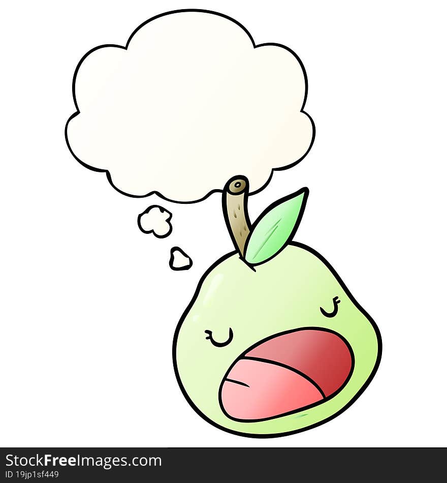 cartoon pear and thought bubble in smooth gradient style