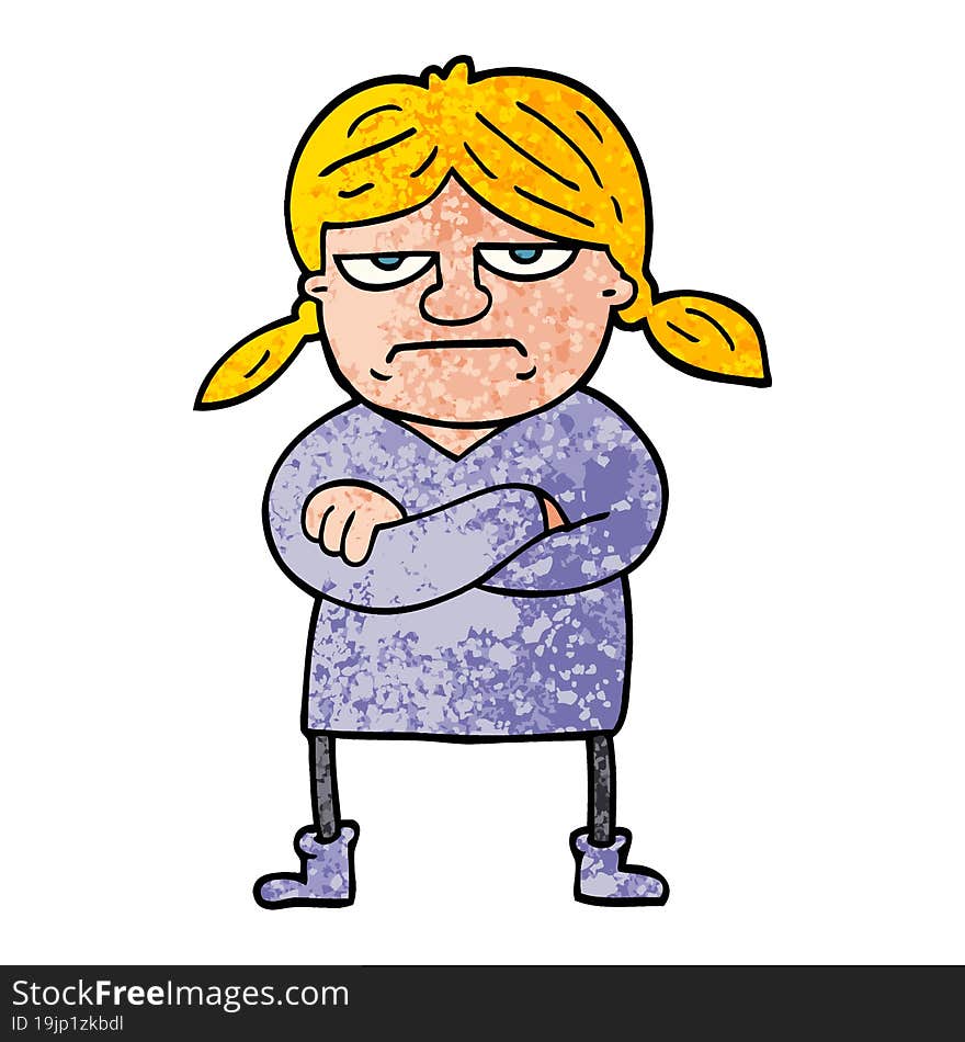 grunge textured illustration cartoon grumpy girl