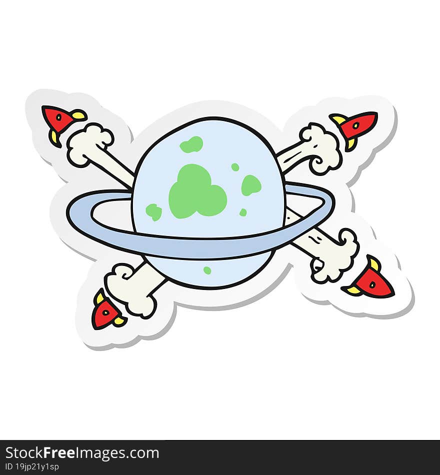 sticker of a cartoon rockets leaving a planet