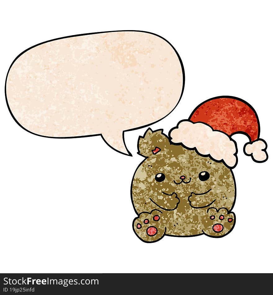 cute cartoon christmas bear and speech bubble in retro texture style