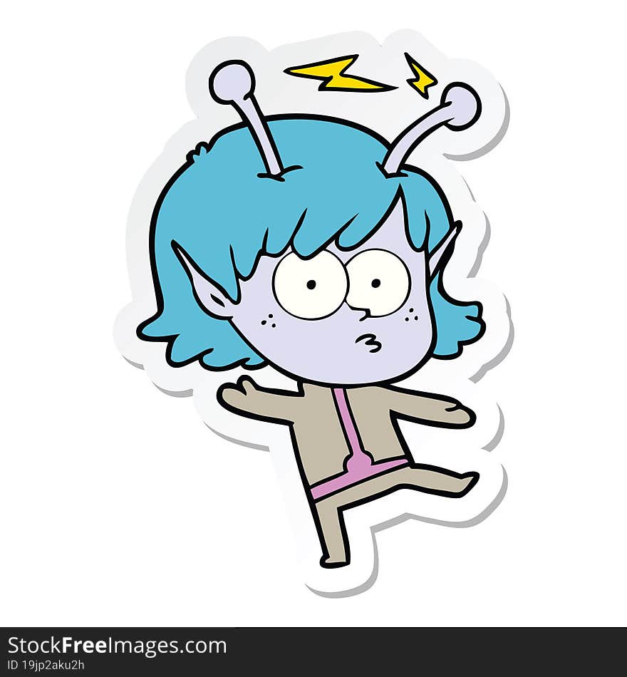 sticker of a cartoon alien girl