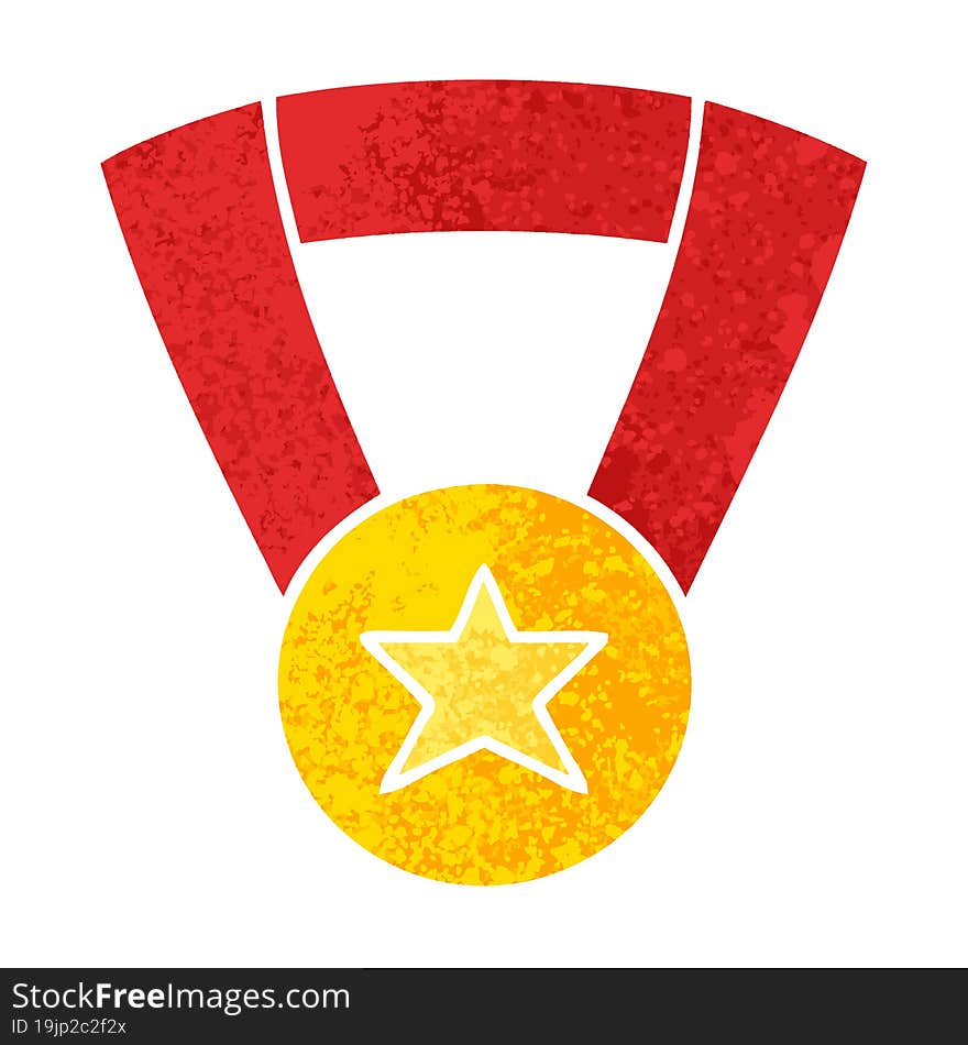 retro illustration style cartoon of a gold medal