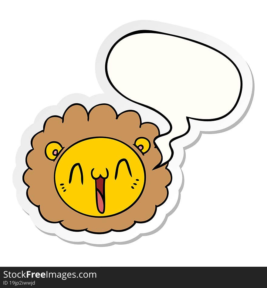 cartoon lion face and speech bubble sticker