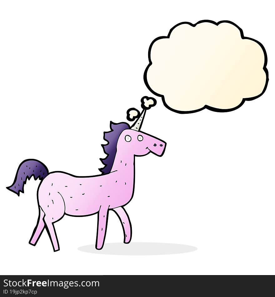 cartoon unicorn with thought bubble