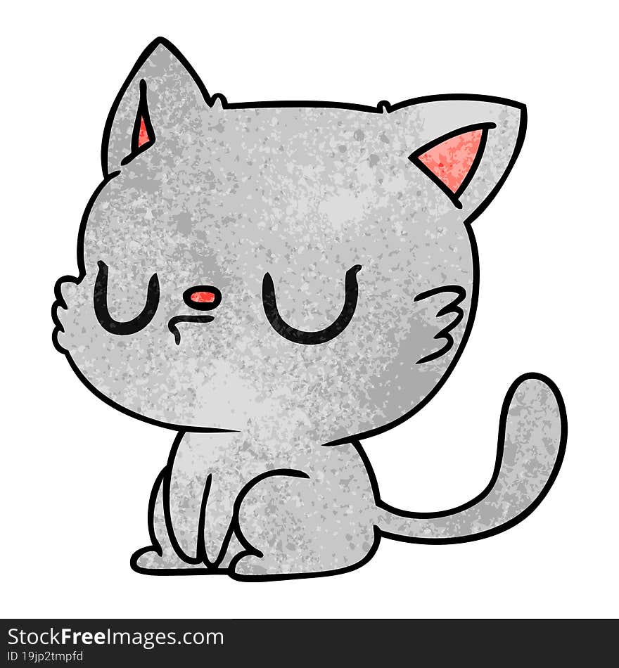 freehand drawn textured cartoon of cute kawaii cat