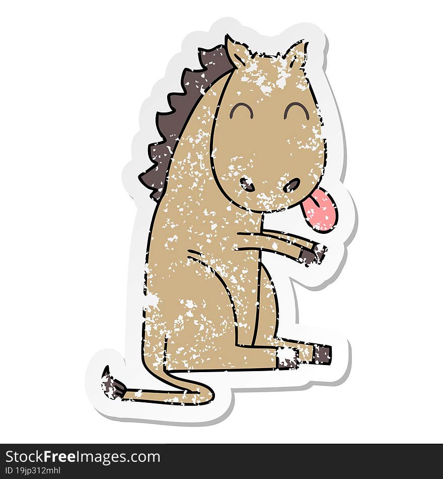 distressed sticker of a quirky hand drawn cartoon horse