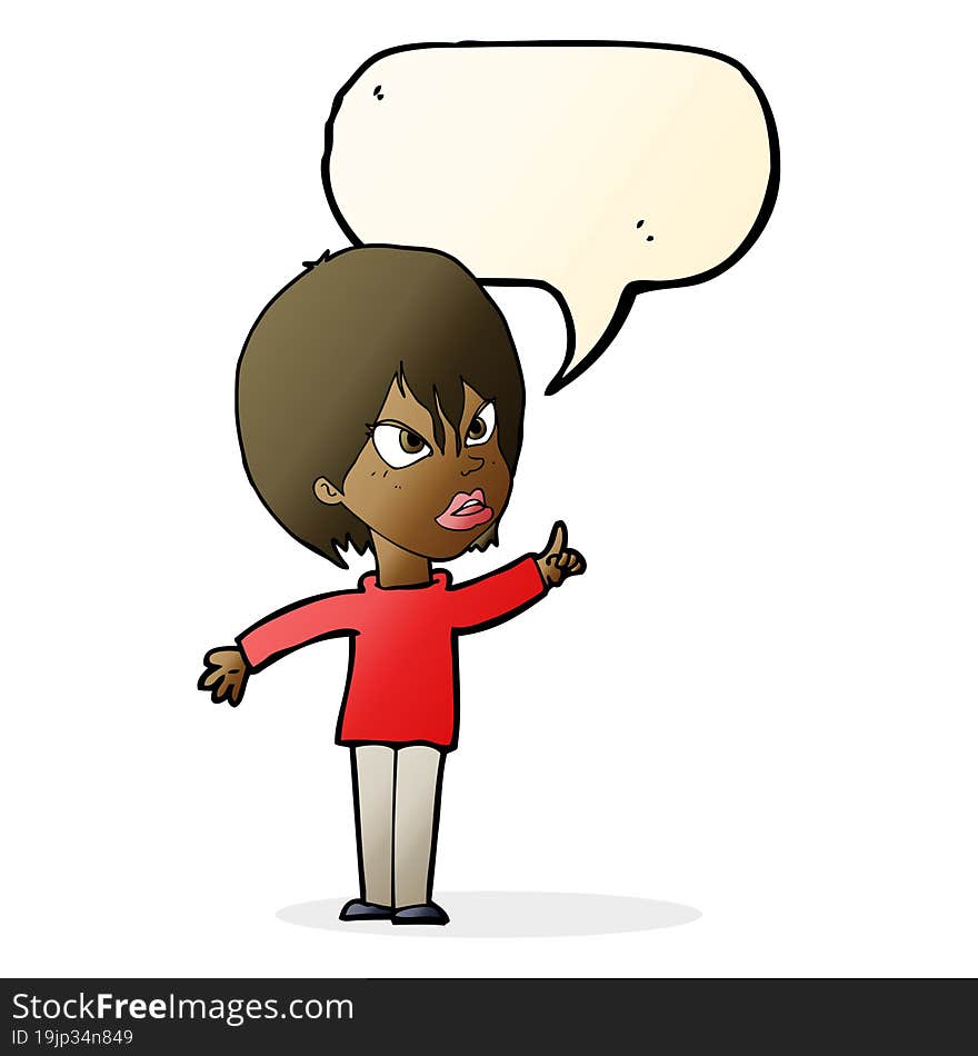 cartoon woman arguing with speech bubble