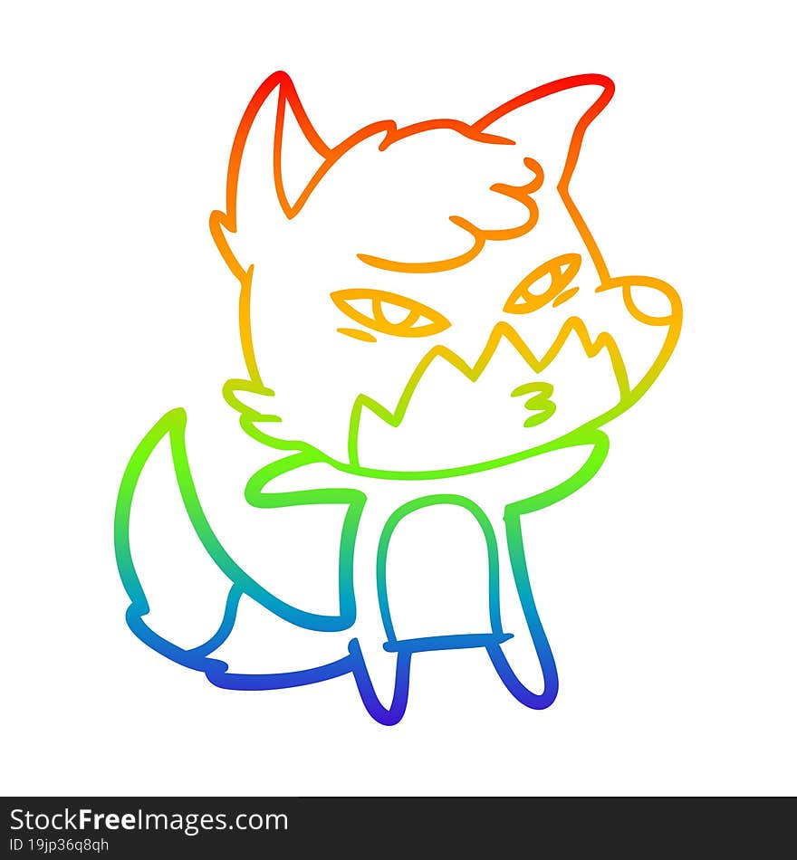 rainbow gradient line drawing clever cartoon fox