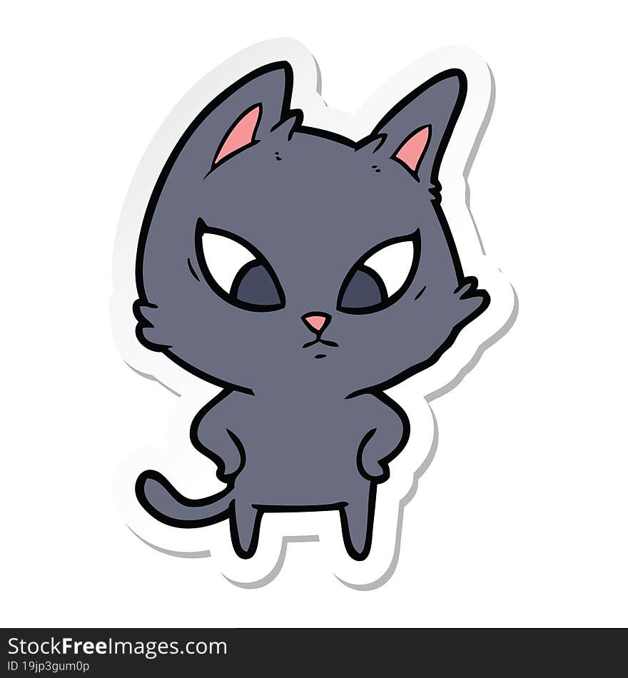 sticker of a confused cartoon cat