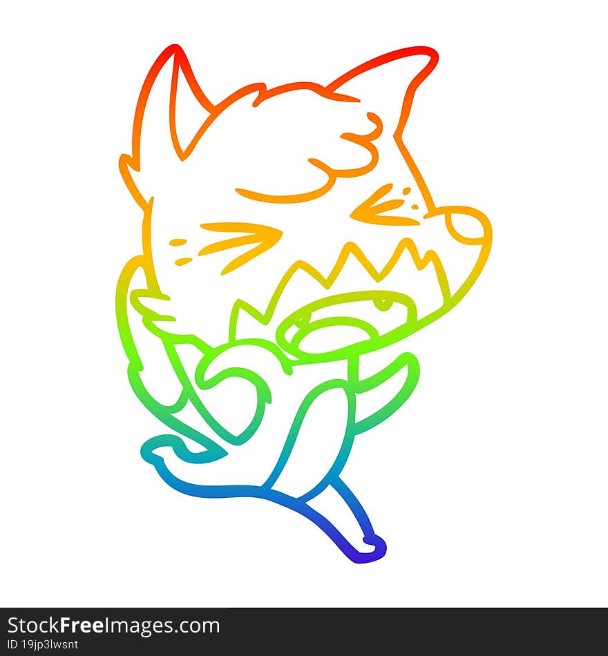 rainbow gradient line drawing angry cartoon fox running