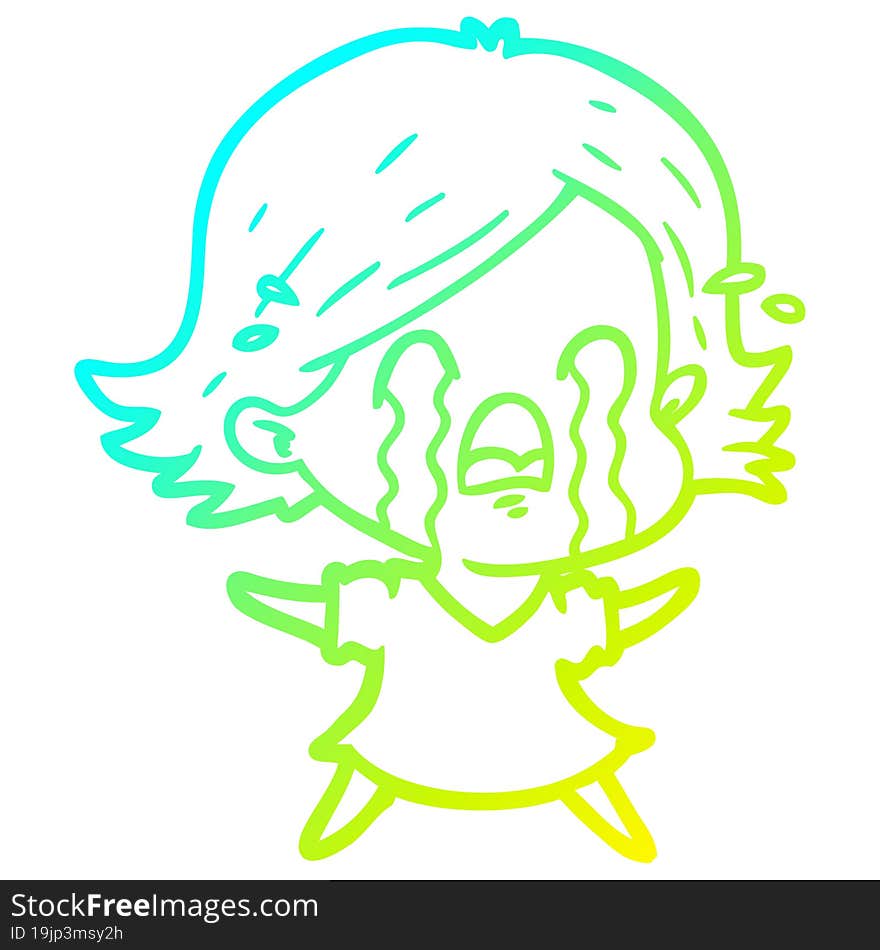 cold gradient line drawing cartoon woman crying