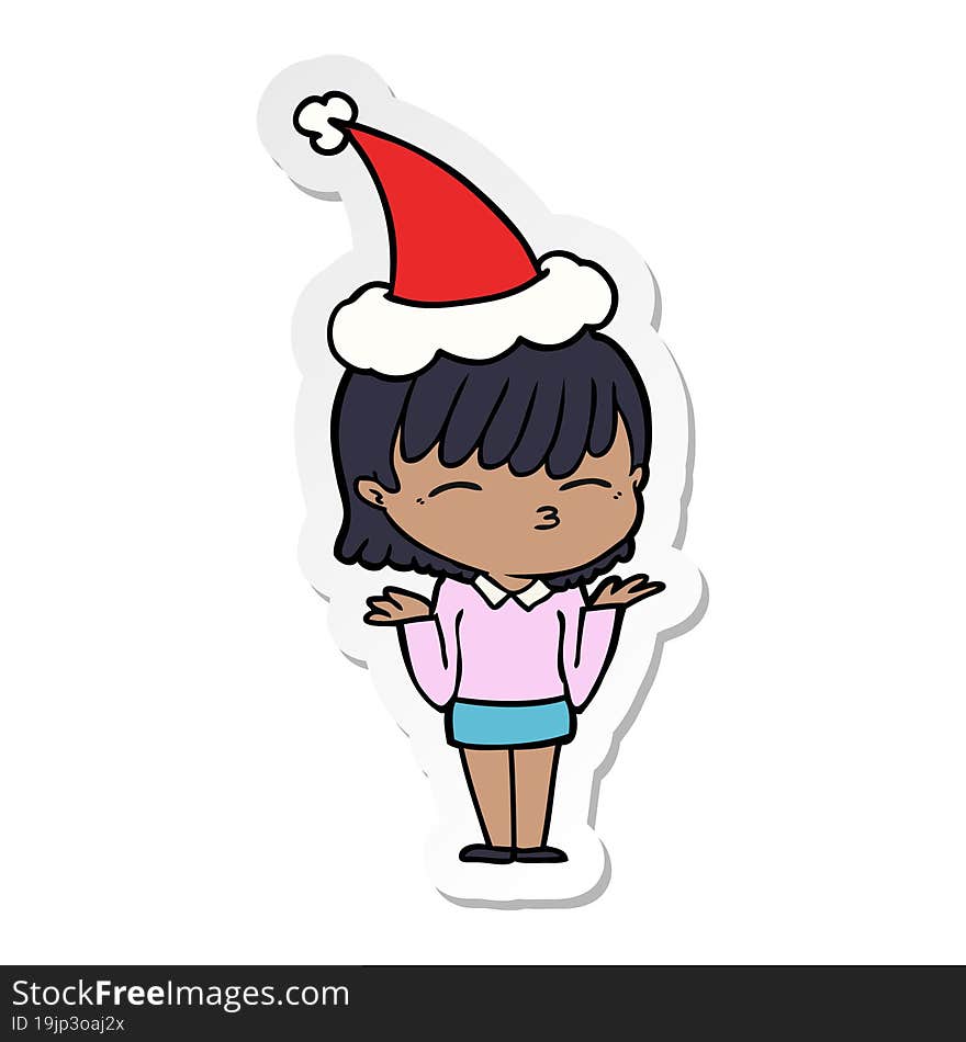 hand drawn sticker cartoon of a woman wearing santa hat