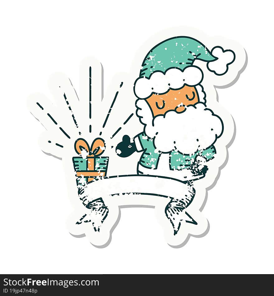 grunge sticker of tattoo style santa claus christmas character