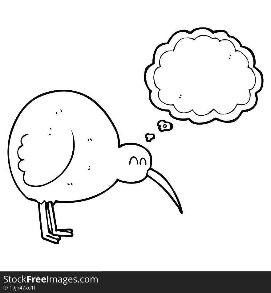 freehand drawn thought bubble cartoon kiwi bird