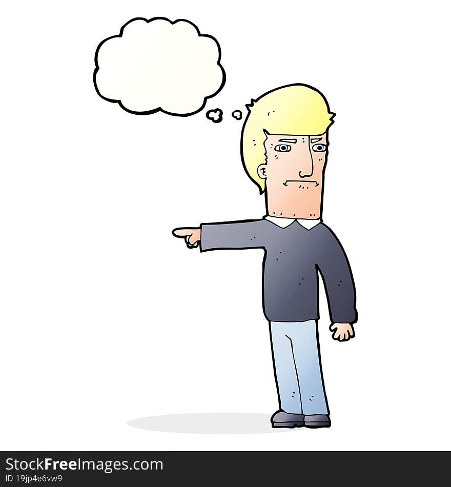 cartoon man pointing with thought bubble