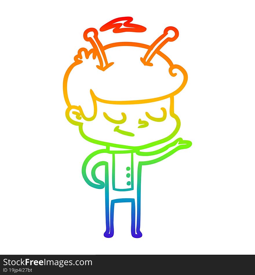 rainbow gradient line drawing friendly cartoon spaceman