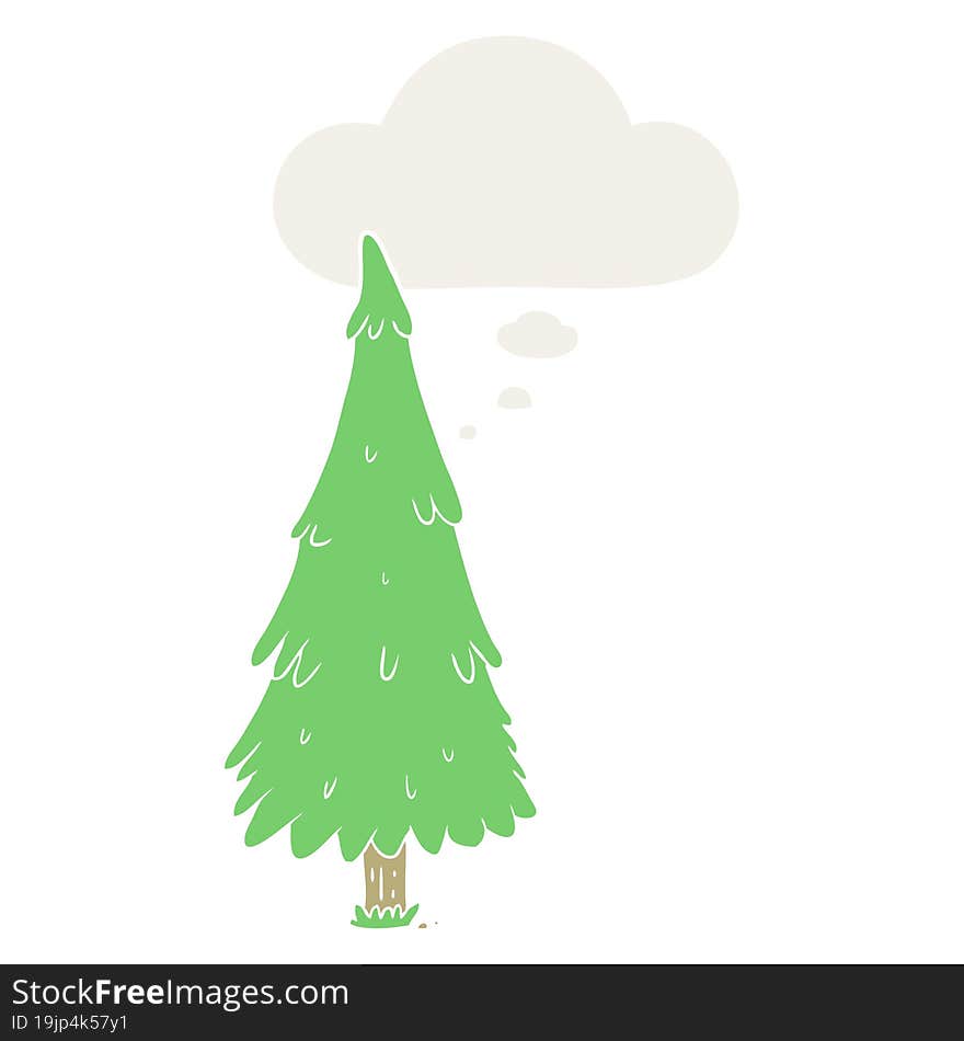 cartoon christmas tree with thought bubble in retro style