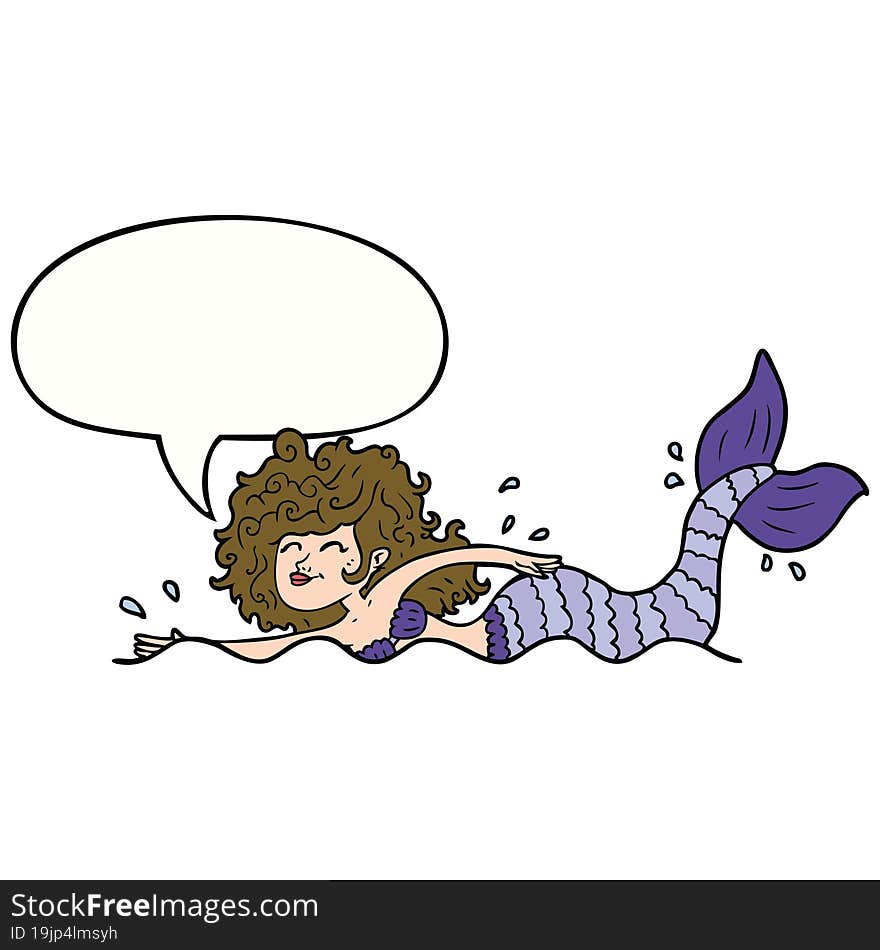 cartoon mermaid with speech bubble. cartoon mermaid with speech bubble