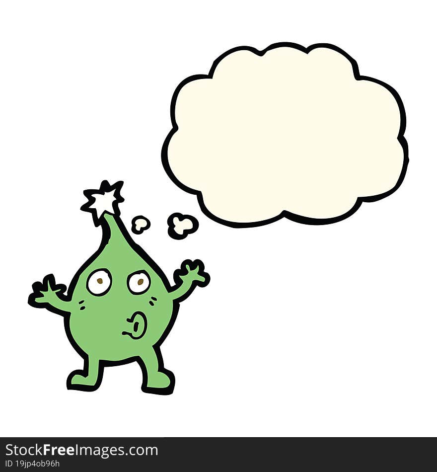 funny cartoon creature with thought bubble