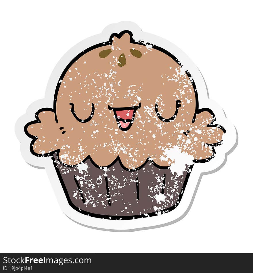 distressed sticker of a cute cartoon pie