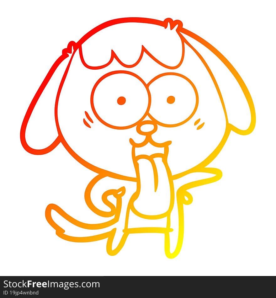 warm gradient line drawing of a cute cartoon dog