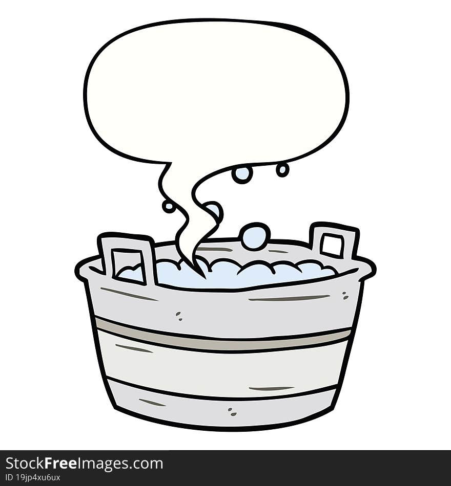 Cartoon Old Tin Bath Full Of Water And Speech Bubble