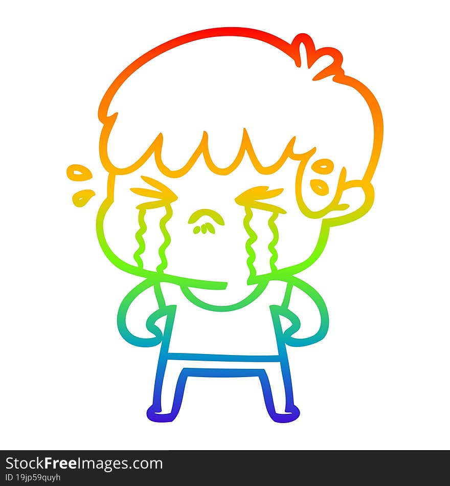 rainbow gradient line drawing cartoon boy crying