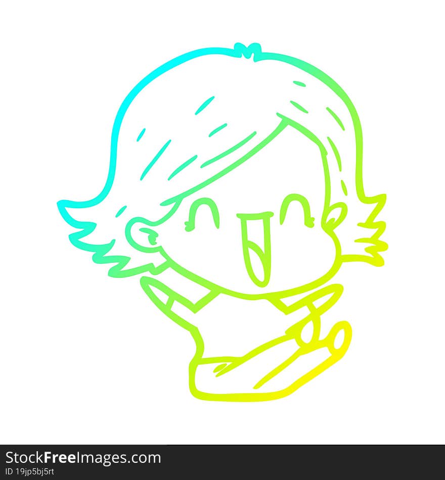 Cold Gradient Line Drawing Cartoon Laughing Woman