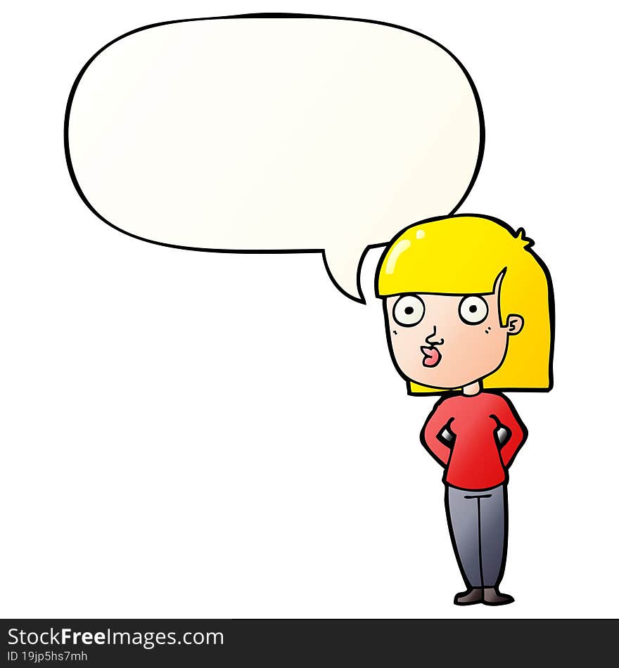 Cartoon Woman Staring And Speech Bubble In Smooth Gradient Style