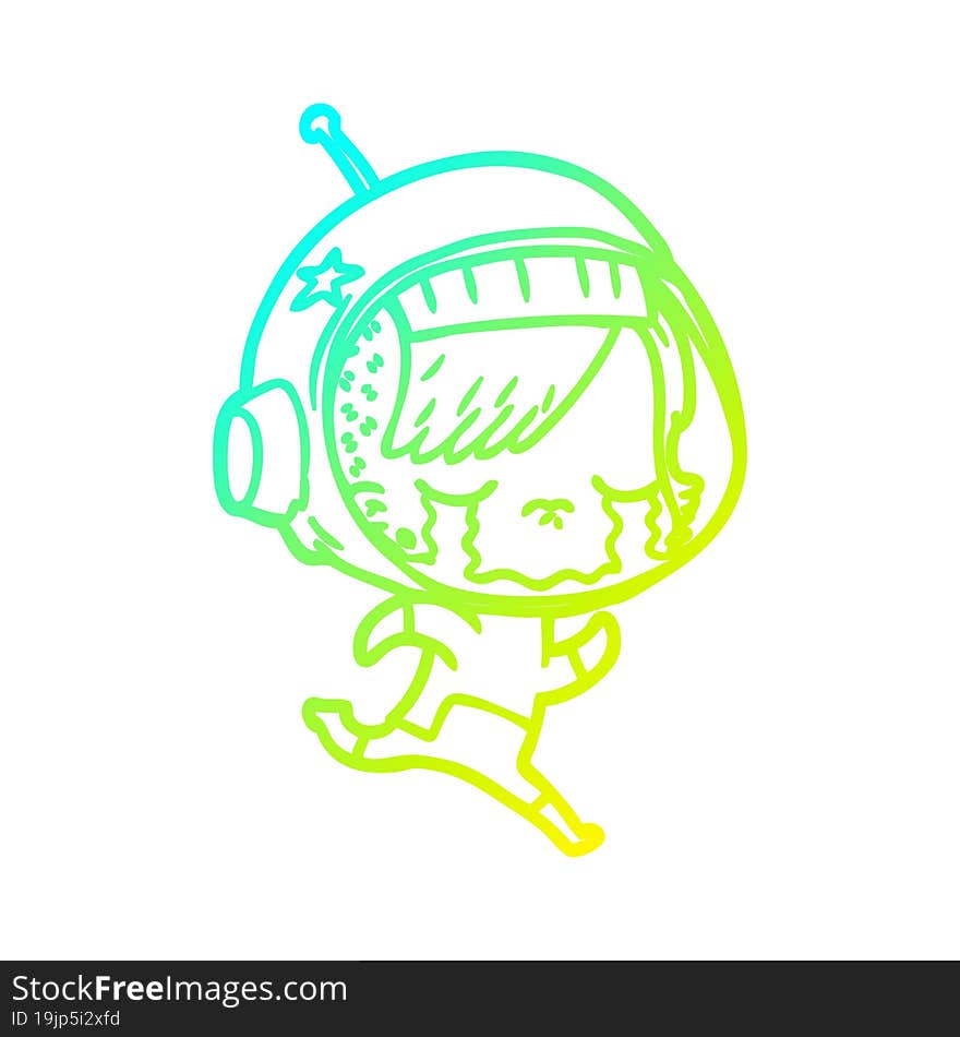 cold gradient line drawing cartoon crying astronaut girl