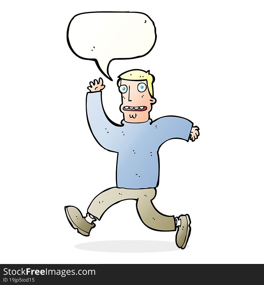 cartoon terrified man with speech bubble